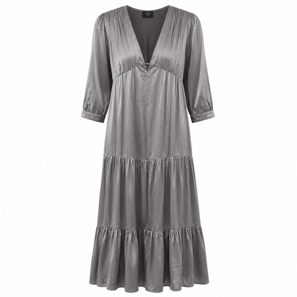 VICI Metallic Tiered Midi Dress Womens S Sirencore Luxe Shimmer Occasion